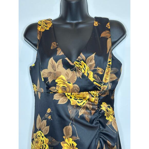 Donna Ricco Black/Gold Floral Sleeveless ruched side Sheath Dress size 8 - Picture 5 of 10